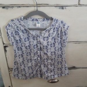 Blue and White Button up Boho Top